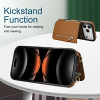 Étui de luxe en cuir avec lanière pour iPhone 17 Pro Max, portefeuille RFID avec porte-cartes et béquille, pochette zippée pour iPhone 16 17 Pro