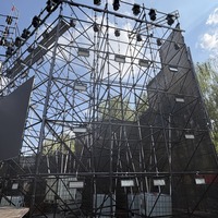 Andamio de escenario de armazón de acero resistente, portátil, duradero, negro, para eventos al aire libre y sistemas de sonido Line Array