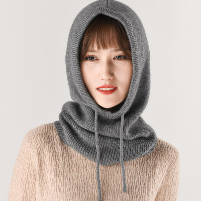 Fashion winter warm knitting ear protector dual-use thickened Hooded Bib Women Pure Color Woolen knitted scarf Hat