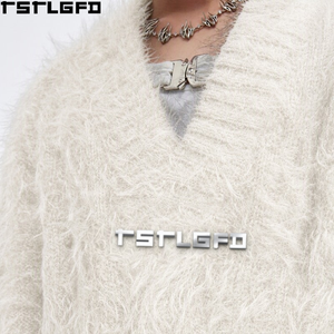 Suéter Holgado con Cuello en V, Fabricante de Pullovers de Punto Personalizados, Puños y Dobladillo Acanalados, Estilo Casual Minimalista Urbano, Venta al por Mayor - Product Image 3