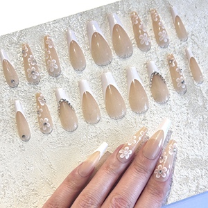 Wholesale Custom Press on <strong>Nails</strong> Ballerina Medium Coffin Heart Pearl French Tip <strong>Nails</strong> Manicure Acrylic Stick on <strong>Nails</strong> - Product Image 2
