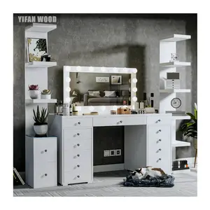 Hot selling new products Bedroom Furniture 13 Drawer Dresser Makeup Vanity Table with led lights mirror and drawers