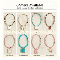 Collier superposé bohème en perles de rocaille en pierre naturelle avec pendentif chat en coquillage, fait main, ras-de-cou, bijoux pour femme, cadeau