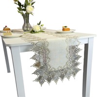 Nappe de table rectangulaire moderne en polyester et lin, personnalisable, écologique, avec broderie florale et dentelle tissée, élégante pour la maison et l'hôtel