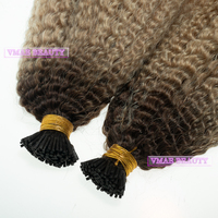 VMAE Vente en gros Cuticule bouclée afro alignée vierge crue racine foncée Ombre Highlight Color Blond I K Tip Extensions de cheveux humains