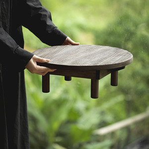 Mesa de Centro de Teca Redonda Pequeña, Estilo Wabi Sabi, Portátil, para Ceremonia del Té, Uso Interior y Exterior - Product Image 1