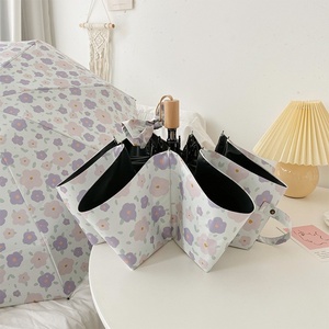 Dimanche Automatique 3-Pliage <span class=keywords><strong>Pluie</strong></span> Soleil <span class=keywords><strong>Parapluie</strong></span> Conception Classique Poignée En Plastique avec Petite Fleur Violette Fraîche <span class=keywords><strong>Peinture</strong></span> À L'huile pour les Femmes - Product Image 4