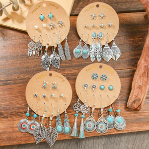 Bohemian Fashion <b>Silver</b> Plated <b>Drop</b> <b>Earrings</b> With Turquoise Inlay For Women Everyday Wear Tassel Design Jewelry Set - Product Image 4