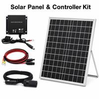 Panneau solaire en verre trempé 10W 20W 12V avec cadre en aluminium et contrôleur PWM, prêt à l'emploi pour système de caméra