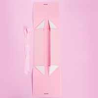 Boîte à bijoux rose de luxe gaufrée, écologique, pour cadeaux d'anniversaire, avec ruban magnétique pliable et nœud, en carton rigide pliable
