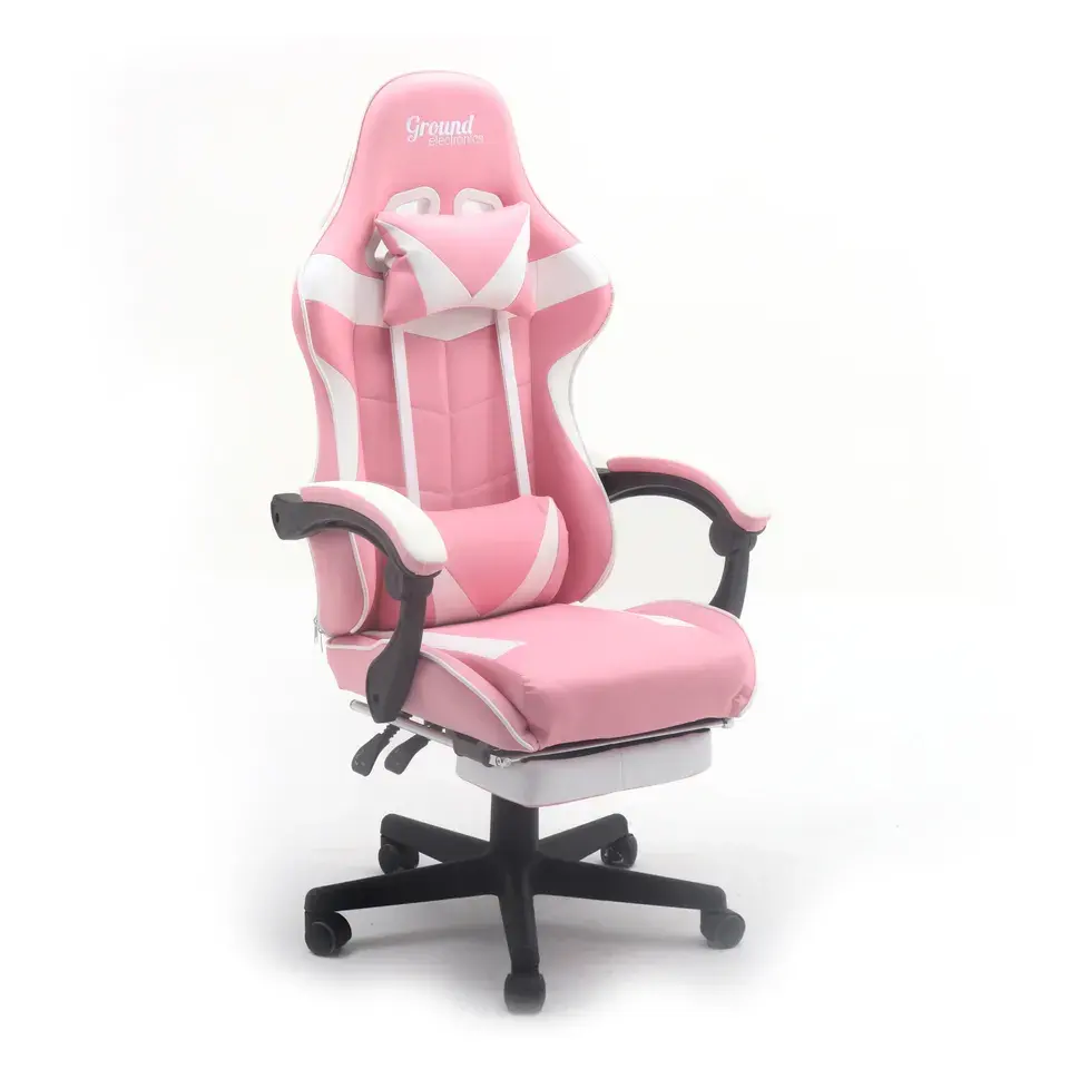 Chaise de jeu de course moderne à dossier haut réglable chaise ergonomique rose d'ordinateur en cuir de bureau à domicile pour les joueurs avec repose-pieds