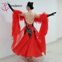 Robe de danse de salon Yundance B-25118 pour femmes adultes, compétition, scène, valse, lyrique, moderne, costume en satin rouge et mousseline de soie avec strass