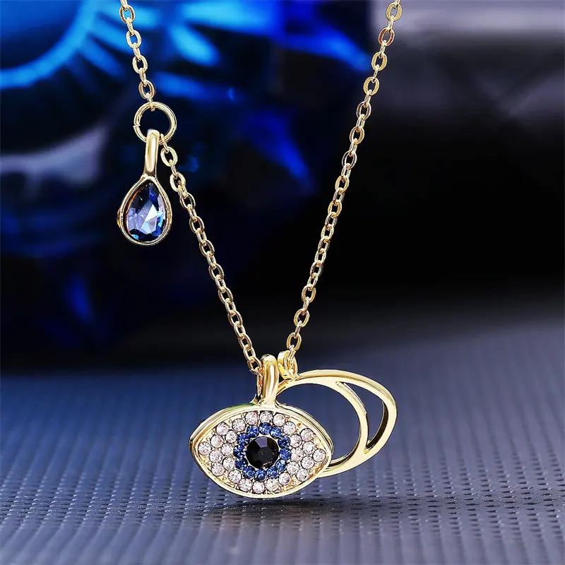 New Evil Angel Eyes Diamond Necklaces Devil's Eye Alloy Palm Blue Eyes Pendant Necklace For Women Girls