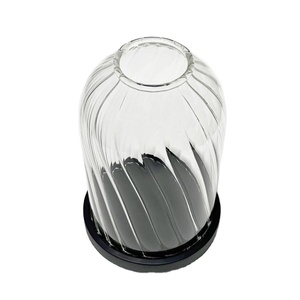 Özel temizle borosilikat nervürlü dekoratif şeffaf ekran cam Cloche mum kavanoz kubbe kapak siyah ahşap taban ile - Product Image 1
