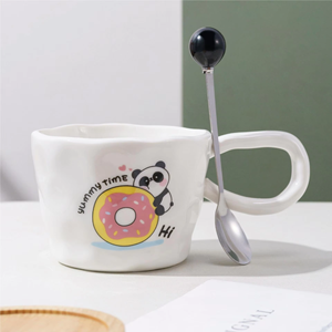 Cute Cartoon Panda Pattern Handmade Coffee <b>Cups</b> Custom Tea <b>Cup</b> <b>Ceramic</b> Coffee Mug Breakfast <b>Cups</b> Water Mug With Spoon - Product Image 3