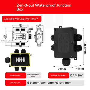 2-in-3-out IP68 <b>Waterproof</b> Junction <b>Box</b> 71x41x126.5mm Flame-retardant Nylon Cable Enclosure 32A 450V Terminal <b>box</b> - Product Image 2