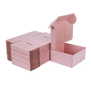 Vente en gros d'emballage ondulé biodégradable brun rose boîte de papier cadeau d'expédition boîtes en carton avec logo personnalisé pour l'emballage