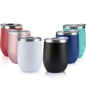 Vaso Térmico de Acero Inoxidable con Forma de Huevo de 12 oz, para Café, Agua, Cerveza, Bebidas Frías/Calientes, Regalo Empresarial, Blanco, Tapa Personalizable, Apto para Alimentos - Product Image 1