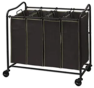 4 Bag Heavy Duty Laundry Sorter Rolling Cart Laundry Hamper with 4 Section