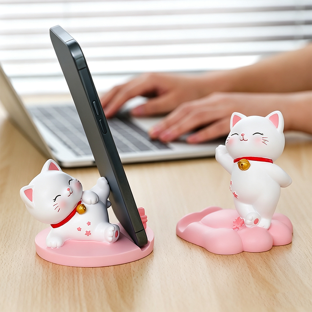 Cute Cat Phone Stand Tablet Holder Hand-painted Artistic Resin Crafts for Men Women Business Gift Study Desktop Decoration