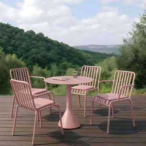Light Luxury Pink Iron 2-Seater Outdoor <strong>Table</strong> <strong>and</strong> <strong>Chair</strong> <strong>Set</strong> with 1 <strong>Table</strong> 2 <strong>Chairs</strong> Waterproof Sun-Resistant for Patio Balcony - Product Image 4