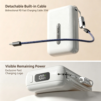 Banco de Energía Portátil de Gran Capacidad 20000mAh en Oferta, con Carga Súper Rápida de 65W, Cables Integrados, Diseño Ligero y Delgado