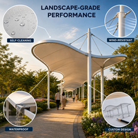 Pérgola de Membrana Tensada para Paisajismo, Toldo Impermeable, Techo de Tela PVDF con Estructura de Acero, Refugio Solar para Jardín