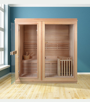 Sauna intérieur traditionnel à vapeur sèche et humide en bois de luxe en Finlande avec cuisinière électrique