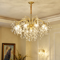 Lustre en fer et cristal de 27,56 pouces avec installation par projection, finition or LED pour salles à manger/salons et chambres