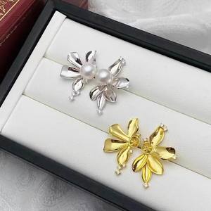 22351DIY <b>Pearl</b> Accessories S925 <b>Silver</b> Earnail Empty Stand Gold <b>Silver</b> Jewelry <b>Earrings</b> with 6-7mm Round - Product Image 4