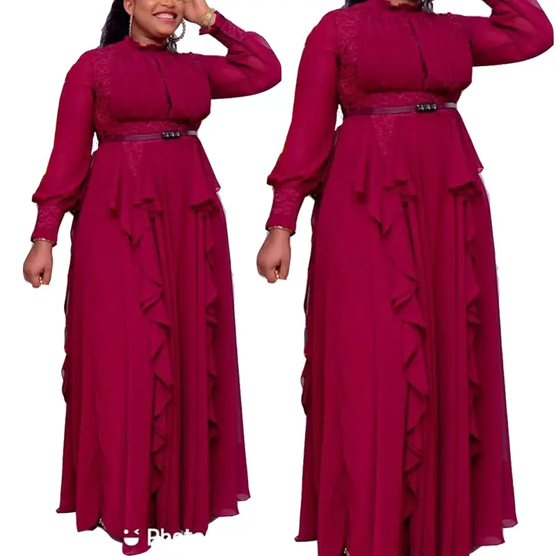 2020 new women's dress African Elegant dress Long Sleeve Chiffon Lace summer dress
