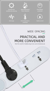 New <b>Universal</b> Type WISH Tabletop Power Strip Copper Cable PP Material Safety Shutter Fire Prevention for Home Use - Product Image 3