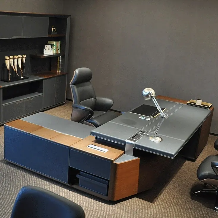 גבוהה סוף מודרני יוקרה מנכ"ל בוס L בצורת עץ שולחן מנהלים משרד שולחן עבור משרד