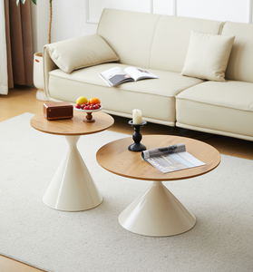 Durable Modern <b>Round</b> Coffee <b>Table</b> <b>White</b> Wood with Decorative Design - Product Image 1