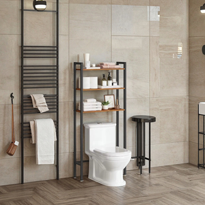 Étagères de salle de bain à trois niveaux en <span class=keywords><strong>bois</strong></span> et fer, design moderne, pour toilettes, meubles de maison peu encombrants, vente en gros Addreen - Product Image 3