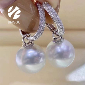 Boucles d'oreilles huggie en or 18 <span class=keywords><strong>K</strong></span>, perles blanches de la mer du sud, <span class=keywords><strong>mode</strong></span> pour femmes, cadeau diamant, pendentif à breloques, deux voies - Product Image 3