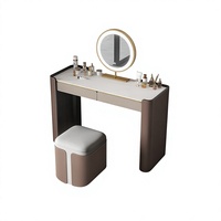 Tocador con Gabinete de Noche Integrado, Estilo Minimalista Italiano, Almacenamiento de Lujo para Apartamentos Pequeños, Madera Maciza con Iluminación, Nuevo
