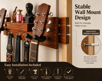 Support mural pour guitare et ukulélé en bois massif, finition polie durable, support d'exposition pour salon, format corde, logo personnalisé
