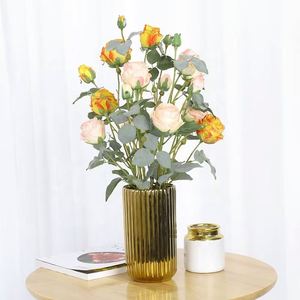 Venta Directa de Fábrica Oh Arts, Rosas Artificiales en Macetas de Cerámica Doradas, Ideales para Decoración de Sala de Estar - Product Image 6