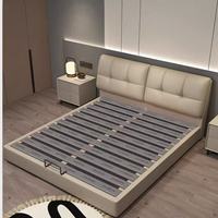 Lit de rangement moderne rembourré avec sommier relevable et tiroirs latéraux : Lit plateforme en similicuir capitonné à grille en gris clair