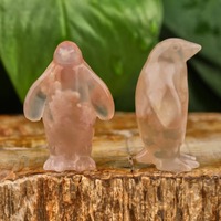 1.4 pouces fleur d'agate sculpture de cristal naturel pierre précieuse Sakura Agate animaux sculptés pingouins