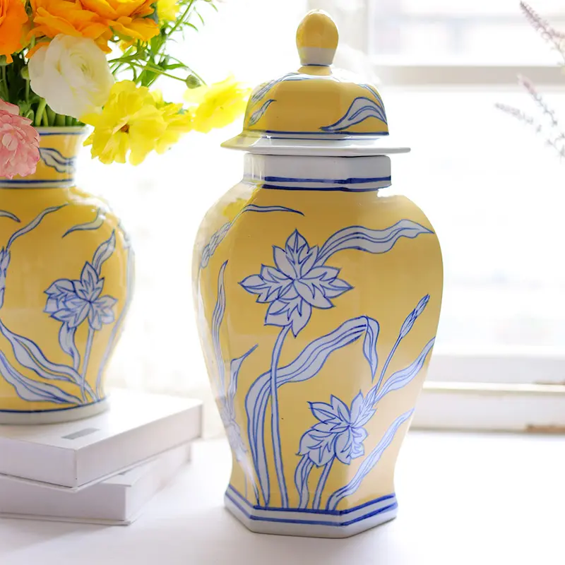 母の日黄色いジンジャーの瓶セラミック & 磁器の花瓶家の装飾ギフト花の花瓶