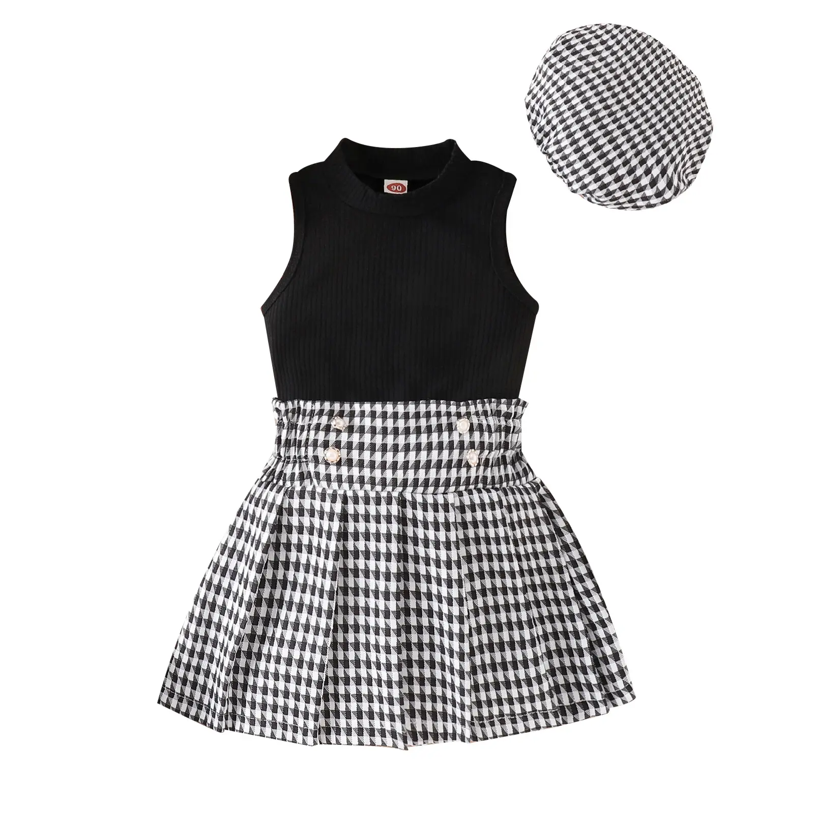 नई डिज़ाइन वाली शिशु शिशु लड़कियों के लिए ग्रीष्मकालीन बुना हुआ टॉप स्कर्ट टोपी के साथ 3 पीस सेट बच्चों के कपड़े बच्चों के बच्चों के लिए छोटी लड़कियों के कपड़े