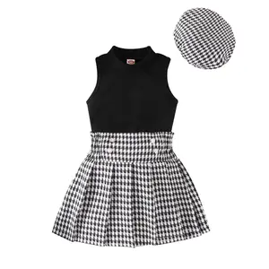Nova saia infantil de verão para bebês meninas, conjunto de 3 peças com chapéu, roupas infantis, vestidos para meninas, novo design