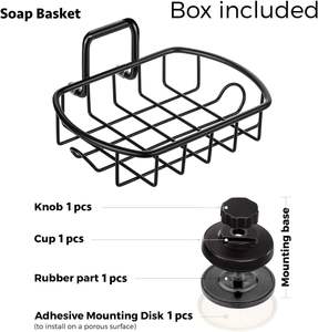 Accessoires noirs Porte-<span class=keywords><strong>savon</strong></span> à <span class=keywords><strong>ventouse</strong></span> avec crochets Porte-<span class=keywords><strong>savon</strong></span> de douche à <span class=keywords><strong>ventouse</strong></span> sous vide super puissant - Product Image 6