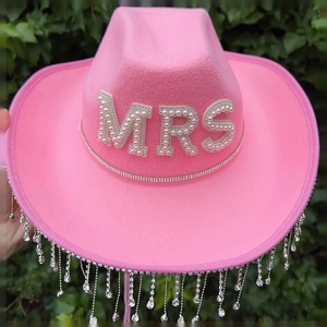Chapeau de cowboy pour mariée avec franges en strass, décorations pour enterrement de vie de jeune fille (EVJF) sur le thème western et accessoires pour le dernier rodéo de Nashville - Product Image 2