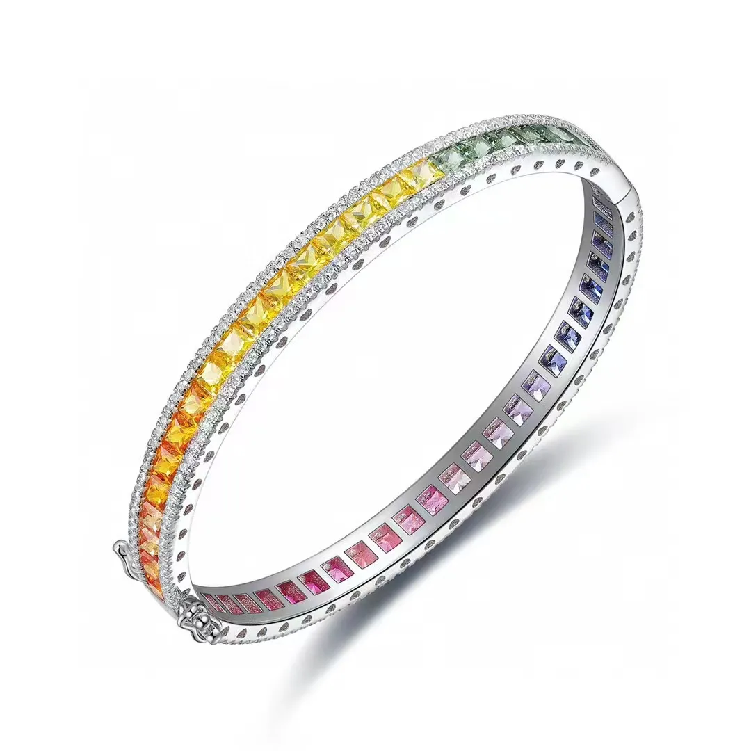 Zhanhao-pulsera de zafiro arcoíris para mujer y niña, brazalete de laboratorio de plata S925