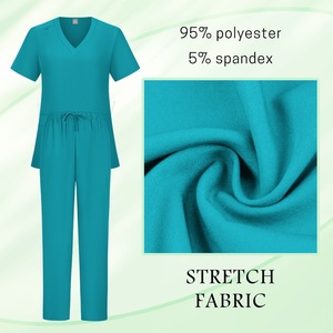 Female Hospital <b>Scrub</b> Suit Set V-Neck Short Sleeve Knitted Moisture Wicking Split Uniform For Nurses Workwear S XXL - Product Image 2