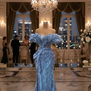 Vestido de Noche Elegante Azul Turquesa Satinado 2025, Vestidos de Novia con Decoración de Cristales, Silueta de Sirena, Largo hasta el Suelo, Sin Tirantes - Product Image 3