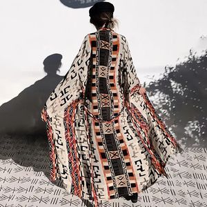 Robe de plage traditionnelle pour femmes, <span class=keywords><strong>motif</strong></span> géométrique tendance, cardigan ample, protection solaire estivale - Product Image 6